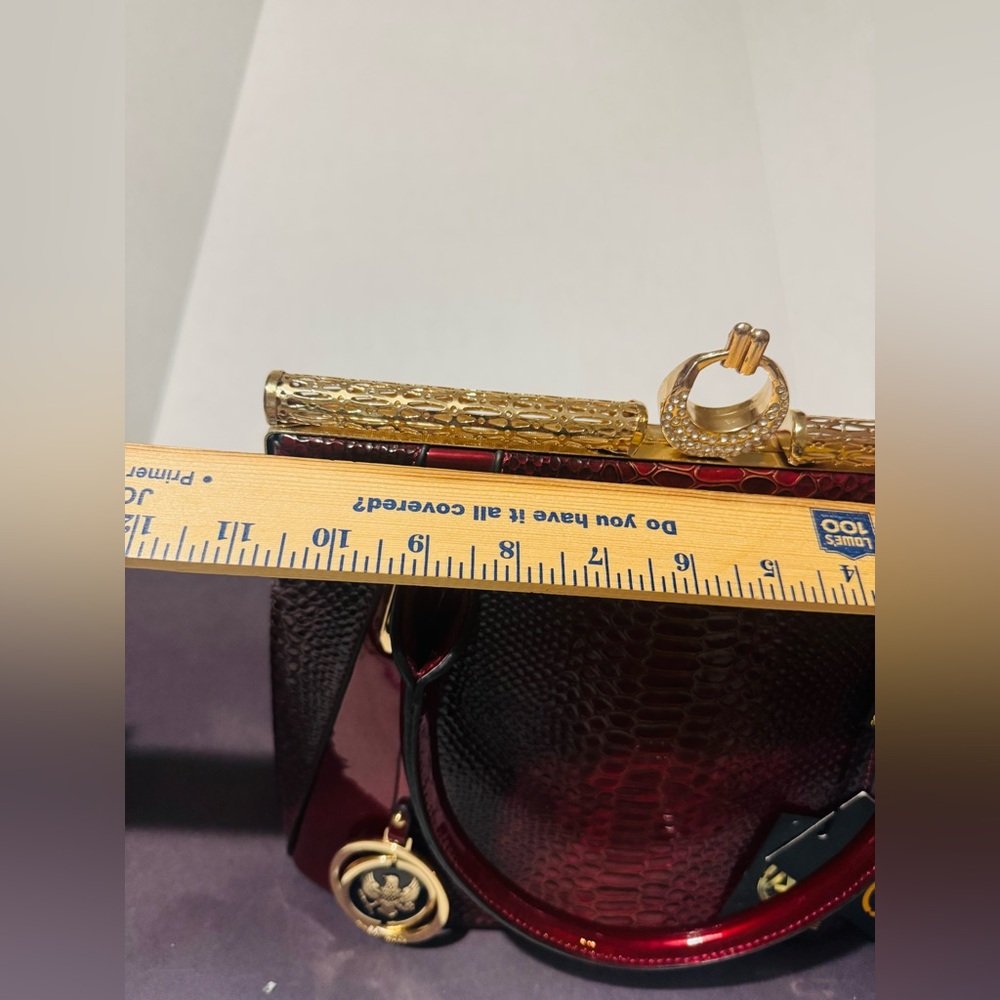 Ameri Mode Burgundy Snake-Embossed design top Han… - image 3